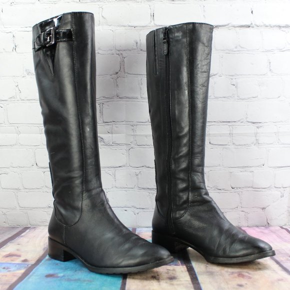 Cole Haan Black Leather Knee High Side Zip Riding Boots Size 6 B - Picture 3 of 11